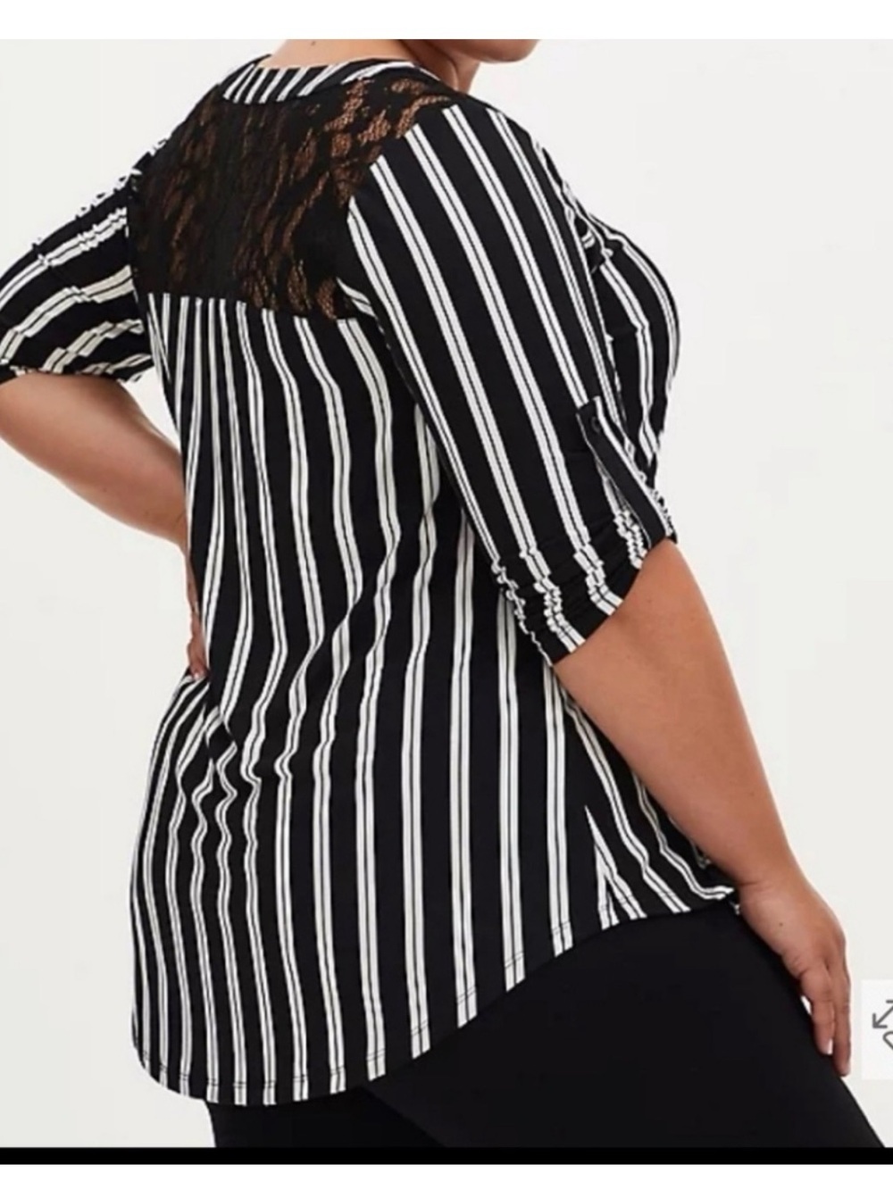 Torrid Black & White Striped Lace-Back Women's Top